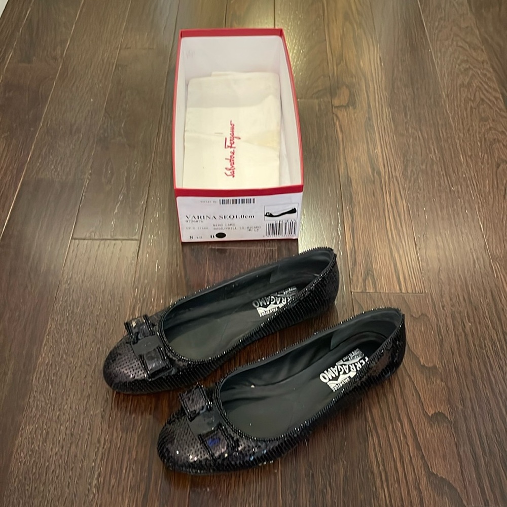 Salvatore Ferragamo sequined ballet flats with bow detail